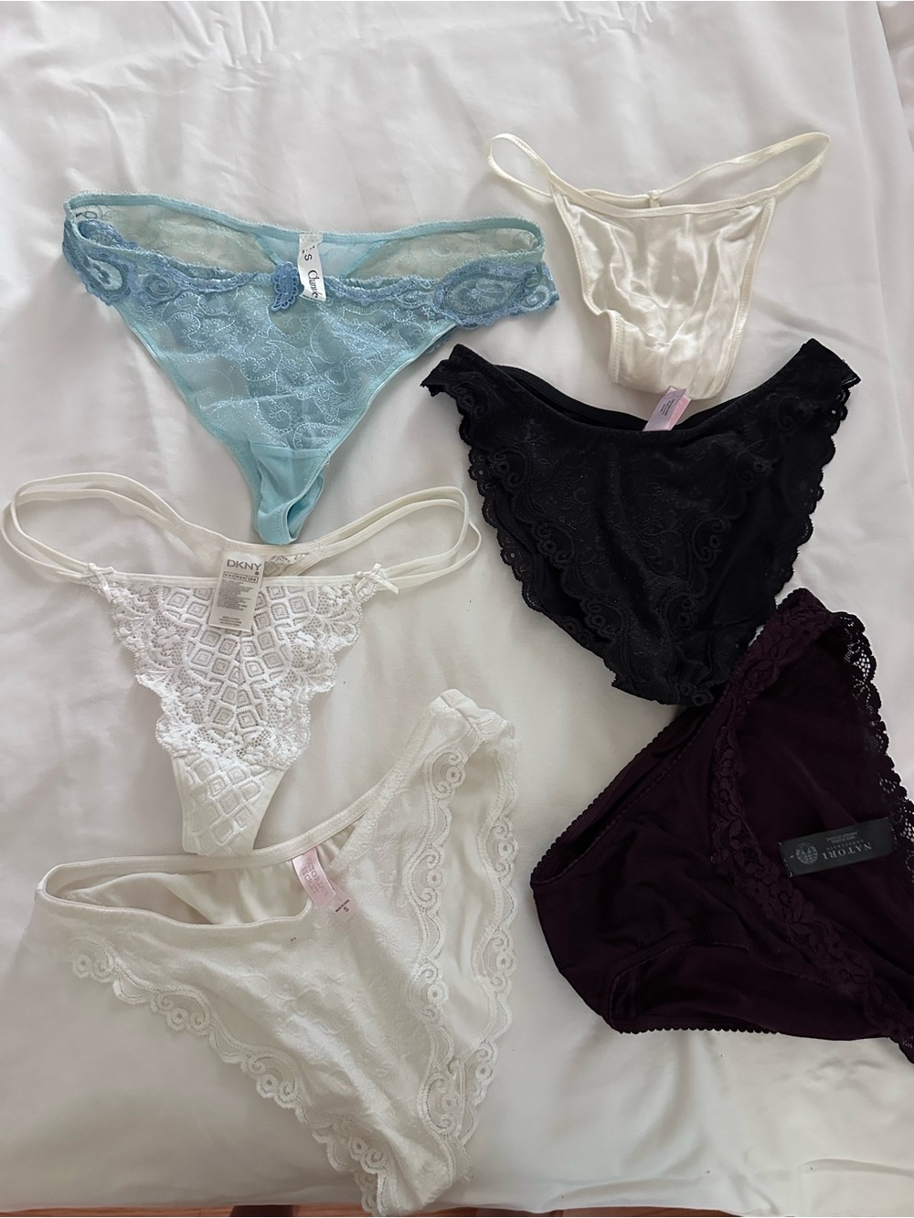 Mixed Lace Thong Set - Light Blue, White, Black, Cream, Purple